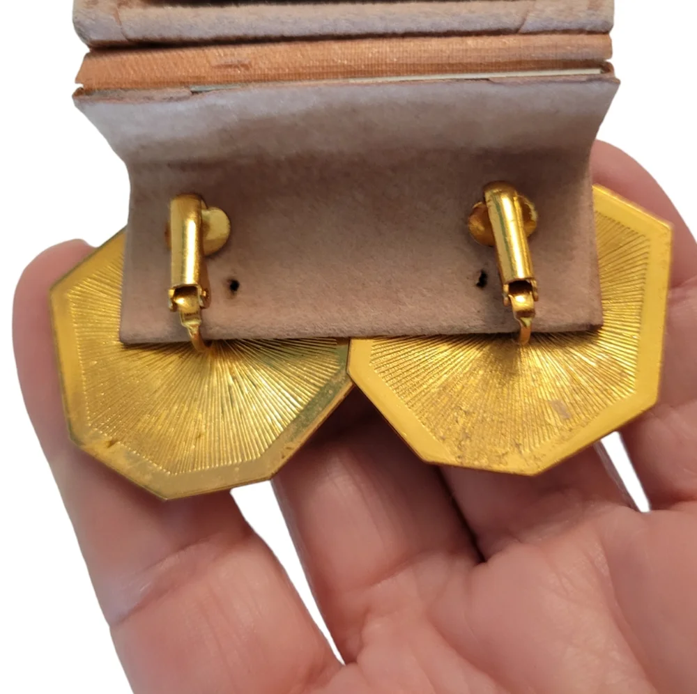 Vintage Enameled Hexagon Shaped clip earrings
